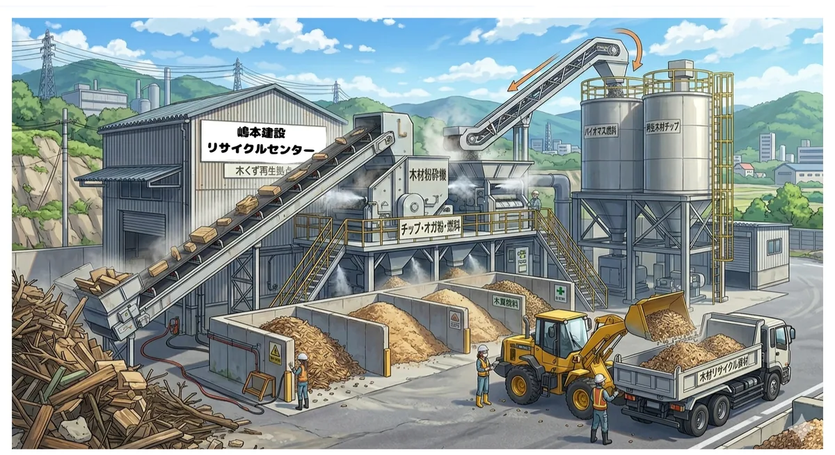 木くずの破砕選別処理施設
